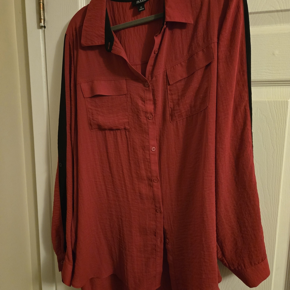 a.n.a Red Button-Down Women's Shirt